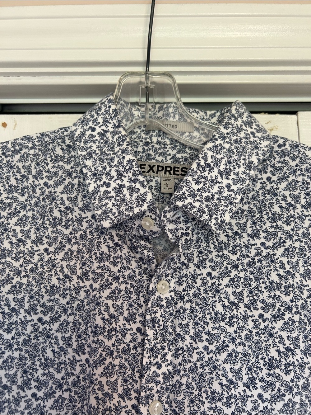 Express White Shirt with Navy Floral Print Button-Down